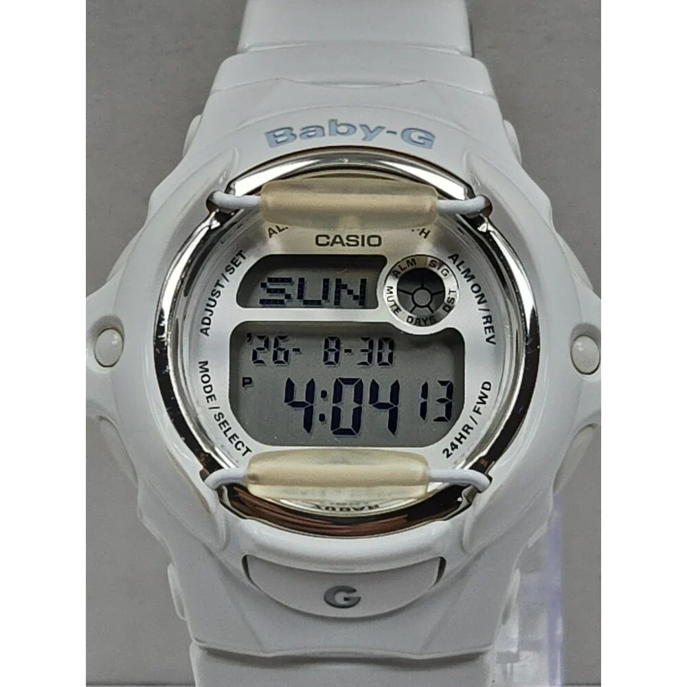 Casio Baby G Shock White Silver Digital Womens Y2K Sports 43mm Watch Alarm Timer